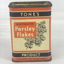 Tones Parsley Flakes Metal Spice Tin Rare Graphics VTG Full Tone Bros De... - $21.51