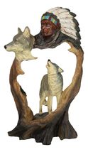 Rustic Howling Wolves And Indian Chief In Headdress Forest Scene Cutout ... - $28.99