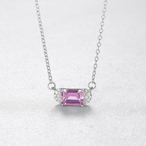 Small Pendant Necklace S925 Silver Necklace Women's Gem Cut Pink Treasure Simple - £14.38 GBP