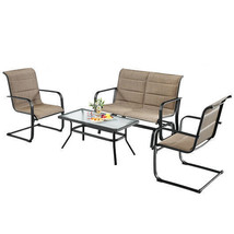 4 Pieces Outdoor Patio Furniture Set with Padded Glider Loveseat and Coffee Tab - £528.72 GBP