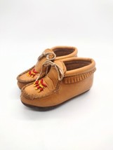 Handmade Leather Seed Bead Moccasins Kids Shoes Vintage Tan Fringe Check... - £26.04 GBP