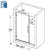 34-35&quot;Wx72&quot;H Pivot Frameless Shower Door ULTRA-E Brushed Nickel by LessCare - £506.81 GBP