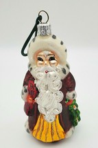 Christmas Santa Glass Ornament Frosted Glitter Father Christmas EUC Holiday - $9.60