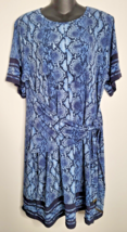 Michael Kors Dress Size XL Faux Wrap Snakeskin Print Blue Short Sleeve - £23.58 GBP