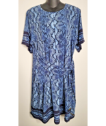 Michael Kors Dress Size XL Faux Wrap Snakeskin Print Blue Short Sleeve - £23.94 GBP