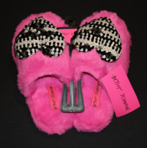 Betsey Johnson Plush Hot Pink Slip On Slippers Sequin Heart Size Small 5-6 NEW - £14.61 GBP