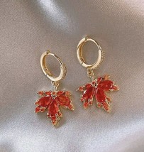 maple leaf earrings - carnelian and cubic zirconia healing crystal - £11.56 GBP