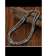 Southwestern Navajo Pearl Style Silver Tone Faux Turquoise Beaded Neckla... - £28.30 GBP