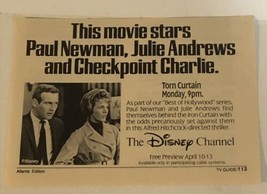 Torn Curtain Tv Guide Vintage Print Ad Disney Channel Paul Newman Tpa13 - £4.79 GBP