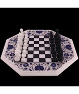 Octagonal White Marble Chess Board Table Inlaid with Floral Design – - $353.97