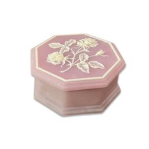 Design Gifts International Pink Soapstone Jewelry Trinket Box, White Ros... - $29.99