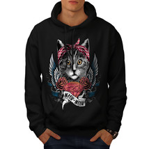 Wellcoda Cute Heart Wings Meow Cat Mens Hoodie,  Casual Hooded Sweatshirt - £25.57 GBP+