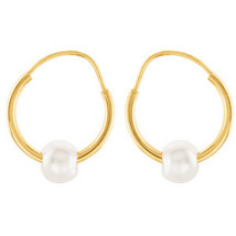 14K Yellow Gold Youth Hoop Pearl Earrings - $95.99