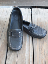 AEROSOLES ~ Sz 7½ Women&#39;s Shoes Slip On Loafer Black Leather - £17.57 GBP