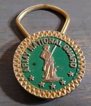 Army National Guard Metal Keychain Green Gold Tone Keyring Vintage Minut... - $12.20