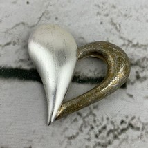 Large Heart Shaped Brooch Two Toned Brushed Metal Pin - £9.49 GBP