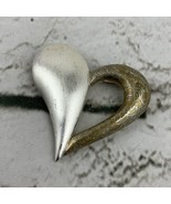 Large Heart Shaped Brooch Two Toned Brushed Metal Pin - £9.34 GBP