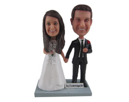 Custom Bobblehead Just Married Wedding Couple In Wedding Attire Holding Hands -  - £119.61 GBP