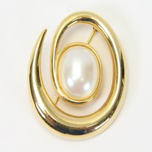 Vintage Monet Faux Pearl Gold Tone Swirl Brooch Pin Signed 1.8&quot; H x 1.4&quot; W - $7.83