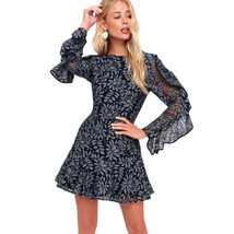 KEEPSAKE Engage Long Flutter Sleeve Lace Overlay Mini Dress Navy Blue Si... - $60.78