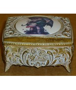 VINTAGE INTRICATE METAL DESIGN HUMMEL KIDS JAPAN FOOTED JEWELRY TRINKET BOX - $24.00