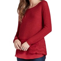 LUCKY BRAND women&#39;s red tunic sweater with lace detail size medium fall ... - $19.35