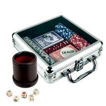 100 PC Dice Chip Poker Set in Clear Top Aluminum Case + Deluxe Dice Cup ... - $43.99