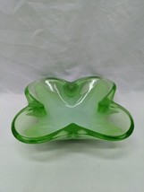 Vintage MCM Mint And Emerald Green Glass Dish Serving Tray Bowl 5 3/4&quot; X 1 1/2&quot;  - £39.51 GBP