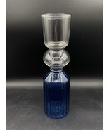 Three Tier Glass Vase Blue  &amp; Clear Anthropologie 11.5” Sphere Ribbed - $49.49