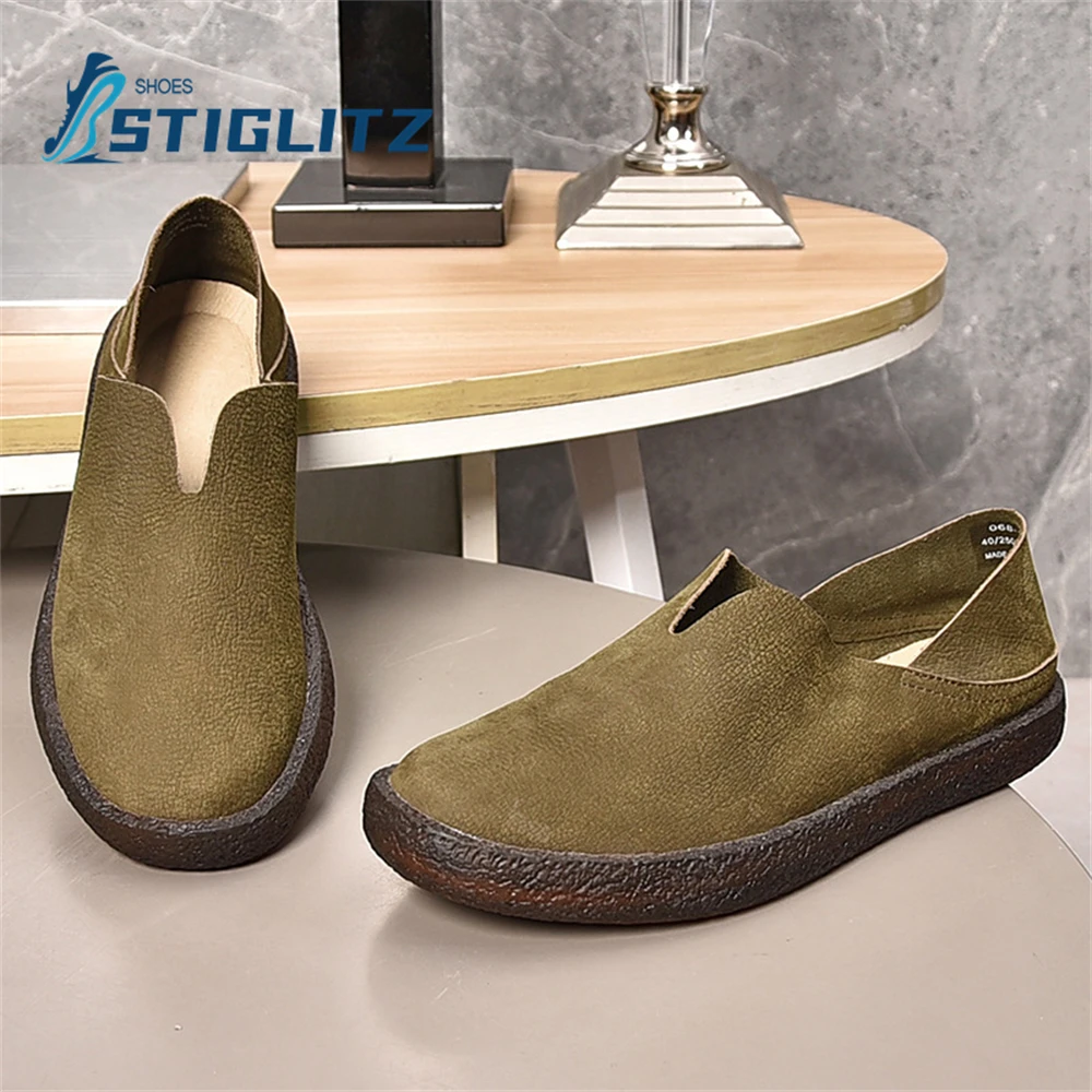 Genuine Leather Slip-On Loafers for Men Solid Color Suede Non-Slip Sole ... - £90.34 GBP