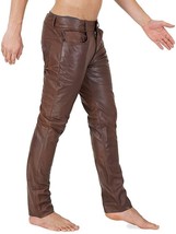 Leather Pants Men Soft Brown Lambskin Genuine Leather Sexy Trouser Style #3 - £117.94 GBP