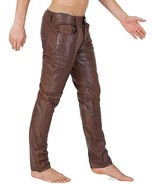 Leather Pants Men Soft Brown Lambskin Genuine Leather Sexy Trouser Style #3 - £117.94 GBP