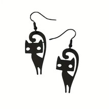 Halloween Black MCM Cat Earrings 2&quot; Mid Century Modern - £9.55 GBP