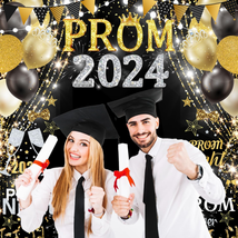 Black Gold 2024 Graduation Prom Banner Photography Backdrop Large Size 78X71Inch - £21.06 GBP