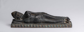 Antigüedad Thai Estilo Bronce Reclinable Nirvana Buda Estatua - 42cm/43.2cm Long - £719.91 GBP