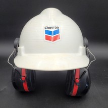 Vintage 1986 White MSA Mine Safety Hard Hat Chevron Logo Gas Oil w/Peltor Muffs - £47.30 GBP