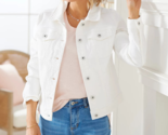 Studio Park x Amy Stran Distressed Denim Jacket- WHITE, LARGE - £31.47 GBP