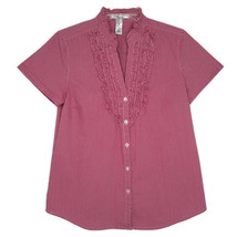 G.H. Bass &amp; Co. Womens Blouse Size M V-Neck Button Front Short Sleeve Ruffle - £10.39 GBP