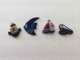 Vintage Set of 4 Handmade Beaded Nautical Embellished Patches Button Clip Covers - £12.04 GBP