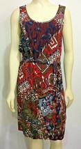 Lucky Brand S Blue Red Tribal Print Sleeveless Rayon Shift Dress Belt - £23.55 GBP