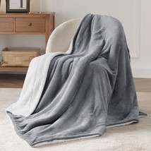 Bedsure Sherpa Fleece Throw Blanket For Couch - Grey Thick Fuzzy Warm Soft - £25.27 GBP