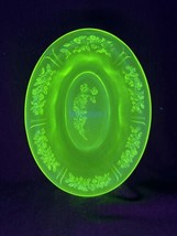 Green Uranium Depression Glass Cabbage Rose Oval Serving Vegetable Bowl 9.5” - £18.36 GBP