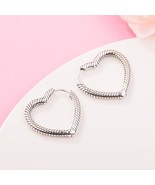 925 Sterling Silver Moments Heart Charm Hoop Earrings - $337.40 MXN