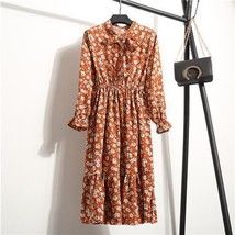 2020  Flower  Midi Button Long Sleeve work Vintage pullover  Dresses - £72.75 GBP