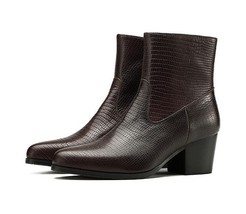 Autumn Winter High Heel Men Boots Quality Embossed Leather Chelsea Ankle Boots T - £194.70 GBP