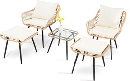 5-Piece Outdoor Wicker Patio Bistro Set with Ottoman for Balcony - $6,118.77 MXN