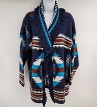 Cocogio Southwestern Tribal Open Cardigan Made In Italy Wool Blend Navy ... - £34.99 GBP