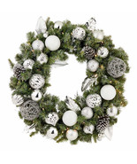 32&quot; Pre-Lit Silver Ornament Wintery Pine Artificial Christmas Wreath NEW - €60,78 EUR