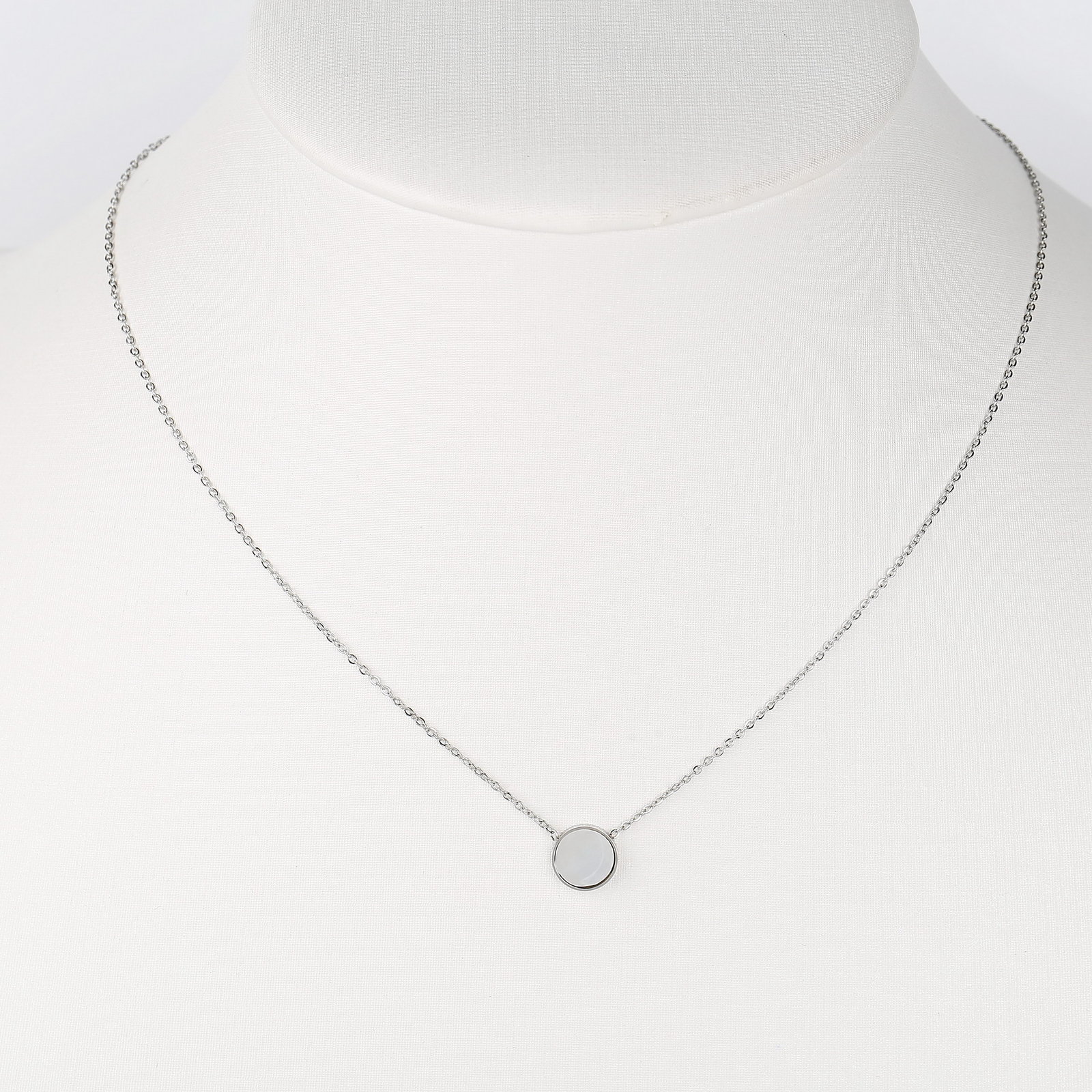 Silver Tone Necklace & Petite White Faux Mother-of-Pearl Pendant