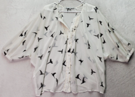 Daniel Rainn Blouse Womens Small White Birds Print Polyester V Neck Button Front - £12.44 GBP